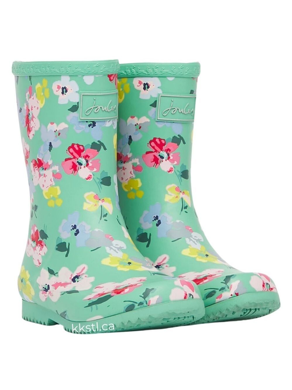 Size 2 youth Joules Kids Floral Rain Boots - Mint and Multicolor
